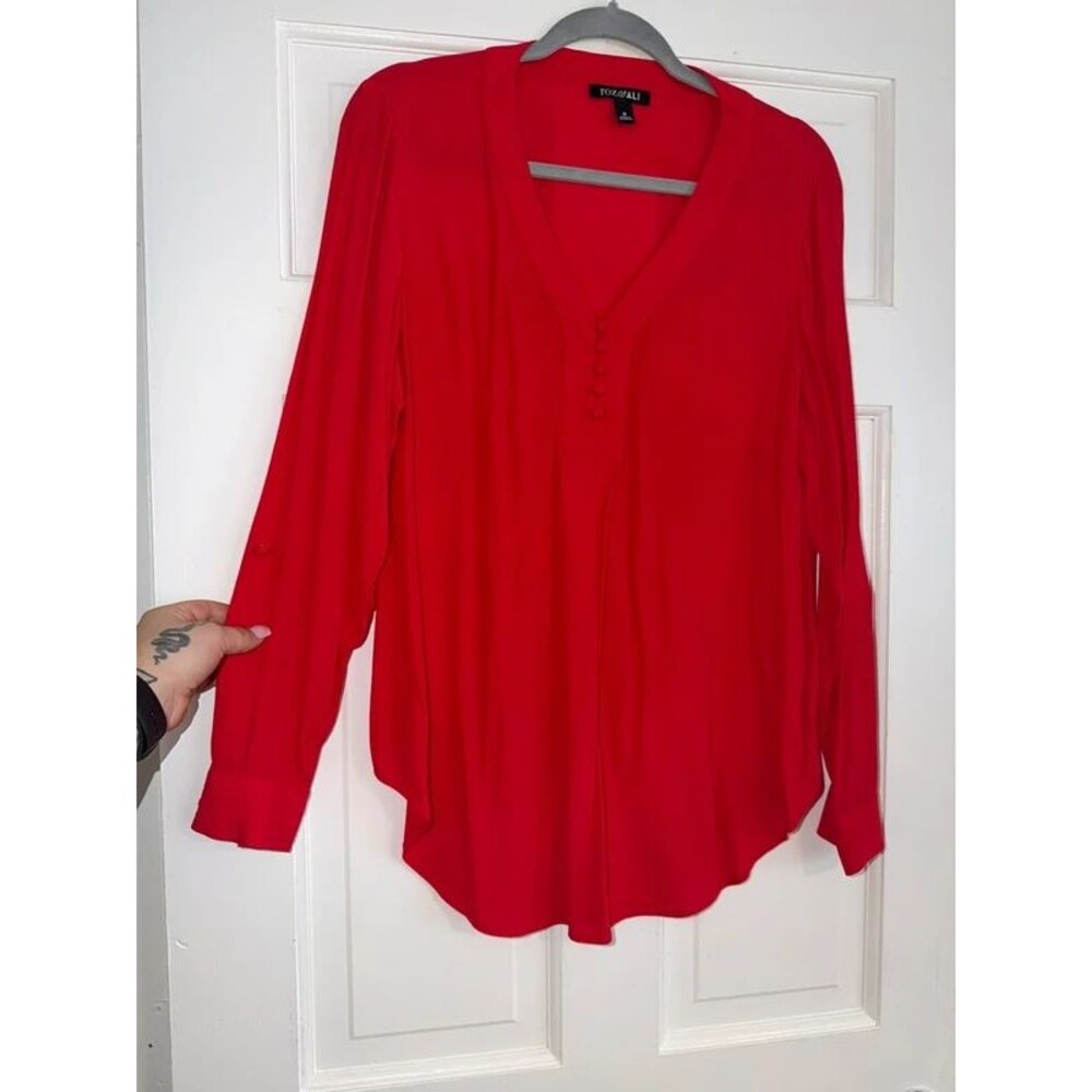 women’s roz & ali business casual red long sleeve v neck blouse